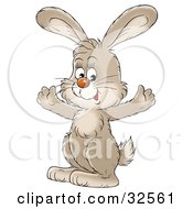 Clipart Illustration Of A Happy Beige Bunny Holding His Arms Out