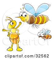 Poster, Art Print Of Yellow Ant Socializing With Flying Bees