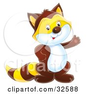 Poster, Art Print Of Friendly Brown Badger Or Raccoon With An Orange Face And Stripes On The Tail And A White Belly