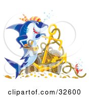 Poster, Art Print Of Proud Pirate Shark Leaning On An Anchor By Sunken Treasure
