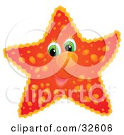 Poster, Art Print Of Cute Green Eyed Red Starfish With Orange Spots