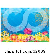 Clipart Illustration Of Sea Anemones And Corals On A Reef With Bubbles And Rays Of Light Cast Through The Water