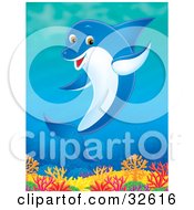 Poster, Art Print Of Friendly Waving Dolphin Swimming Over A Reef