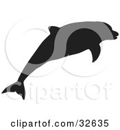 Poster, Art Print Of Black Silhouetted Dolphin Swimming
