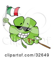 Poster, Art Print Of Clover Wearing Sunglasses Carrying A Cane And Waving An Irish Flag On St Patricks Day