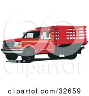 Poster, Art Print Of Red Ford F-350 Truck With A Caged Bed