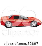 Poster, Art Print Of Red Chevy Corvette Sports Car In Profile With Privacy Glass
