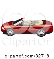 Clipart Illustration Of A Red Convertible Car With The Top Off Showing The Beige Interior