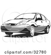 Poster, Art Print Of Black And White Four Door Ford Focus Car