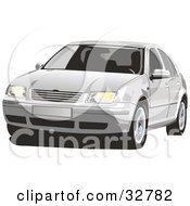 Poster, Art Print Of Front View Of A White Volkswagen Jetta Car With Window Tint