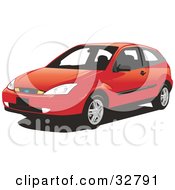 Poster, Art Print Of Red Two Door Ford Focus Hatchback Car