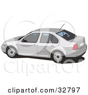 Poster, Art Print Of Side View Of A White Volkswagen Jetta Car With Window Tint