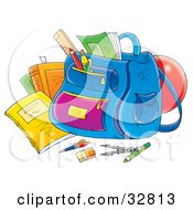 Poster, Art Print Of School Supplies Around A Backpack