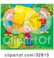 Poster, Art Print Of Three Children Setting Up Their Camp Site