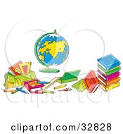 Poster, Art Print Of Globe Surrounded By School Books And Supplies