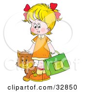 Poster, Art Print Of Cat Following A Blond Girl On Her Way To School