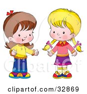 Poster, Art Print Of Two Little Girls Standing Together And Talking