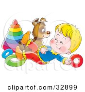 Clipart Illustration Of A Puppy Playing With Rings With A Happy Boy