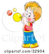 Poster, Art Print Of Happy Boy Blowing Bubbles With A Wand