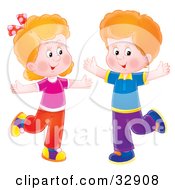 Poster, Art Print Of Happy Boy And Girl Dancing With Their Arms Out