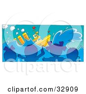 Clipart Illustration Of A Group Of Silhouetted Children Watching A Movie About A Ship Ressembling The Titanic In A Movie Theater by Alex Bannykh