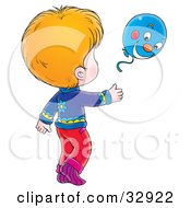 Poster, Art Print Of Child Running After A Blue Balloon