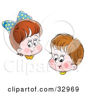Poster, Art Print Of Happy Brunette Brother And Sister Smiling