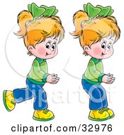 Poster, Art Print Of Two Little Blond Girls Twins Running And Playing