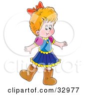 Clipart Illustration Of A Little Girl In A Dress And Brown Boots by Alex Bannykh