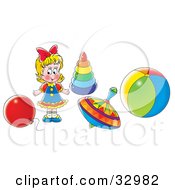 Poster, Art Print Of Little Blond Girl Playing With A Balloon Rings Top And Ball