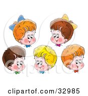 Poster, Art Print Of Five Happy Red Blond And Brunette Haired Children