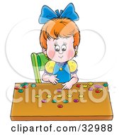 Poster, Art Print Of Little Girl Counting The Buttons In Her Collection