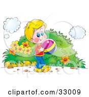 Poster, Art Print Of Boy Playing With A Colorful Ball Outside