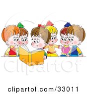 Poster, Art Print Of Girl Reading A Book Out Loud To Her Friends
