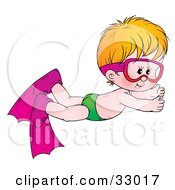 Clipart Illustration Of A Little Blond Boy Swimming Underwater With Fins And A Mask