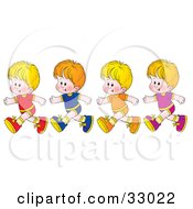 Poster, Art Print Of Four Blond Boys Running In A Line