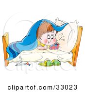 Poster, Art Print Of Hyper Little Boy Playing Under His Blankets In His Bed