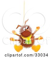 Happy Hairy Brown Spider Wearing A Scarf Boots And Mittens Suspended From A String