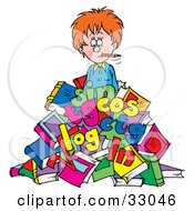 Clipart Illustration Of A Female Teacher Buried In Letters And Books by Alex Bannykh
