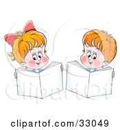 Poster, Art Print Of Little Boy And Girl Holding Up Books While Reading