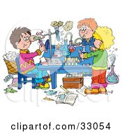 Poster, Art Print Of Group Of School Children Conducting Science Experiments