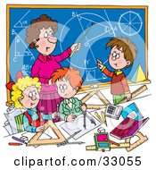 Poster, Art Print Of Female Math Teacher Teaching School Students Geometry And Algebra