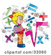 Poster, Art Print Of Smart School Girl Surrounded By Math Symbols