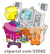 Poster, Art Print Of School Girl Using A Computer In A School Lab