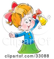 Clipart Illustration Of A Cute Little Girl Ringing A Golden Bell by Alex Bannykh