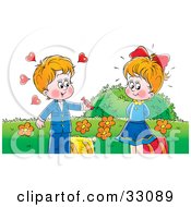 Poster, Art Print Of Cute Little Boy Giving Candy To A Girl He Has A Crush On