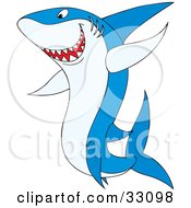 Poster, Art Print Of Tough Blue Shark Swimming To The Left