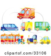 Poster, Art Print Of Firetruck Limo Moving Truck Bus Train Big Rig And Compact Car