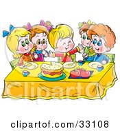 Clipart Illustration Of A Group Of Children Eating Cake At A Table