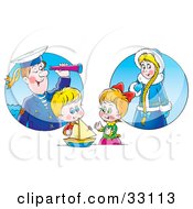 Poster, Art Print Of Little Boy And Girl Playing With A Boat And Imagining Their Ancestors
